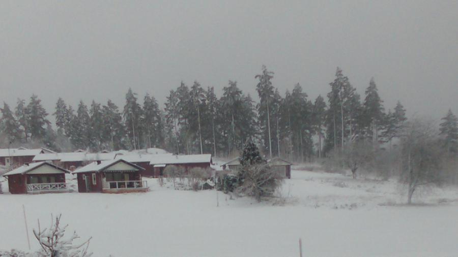 Snöoväder över backen i Pinnarp.